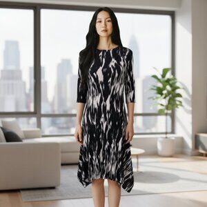 NWT Veeca Black and White Pleated Dress Size Small Lagenlook